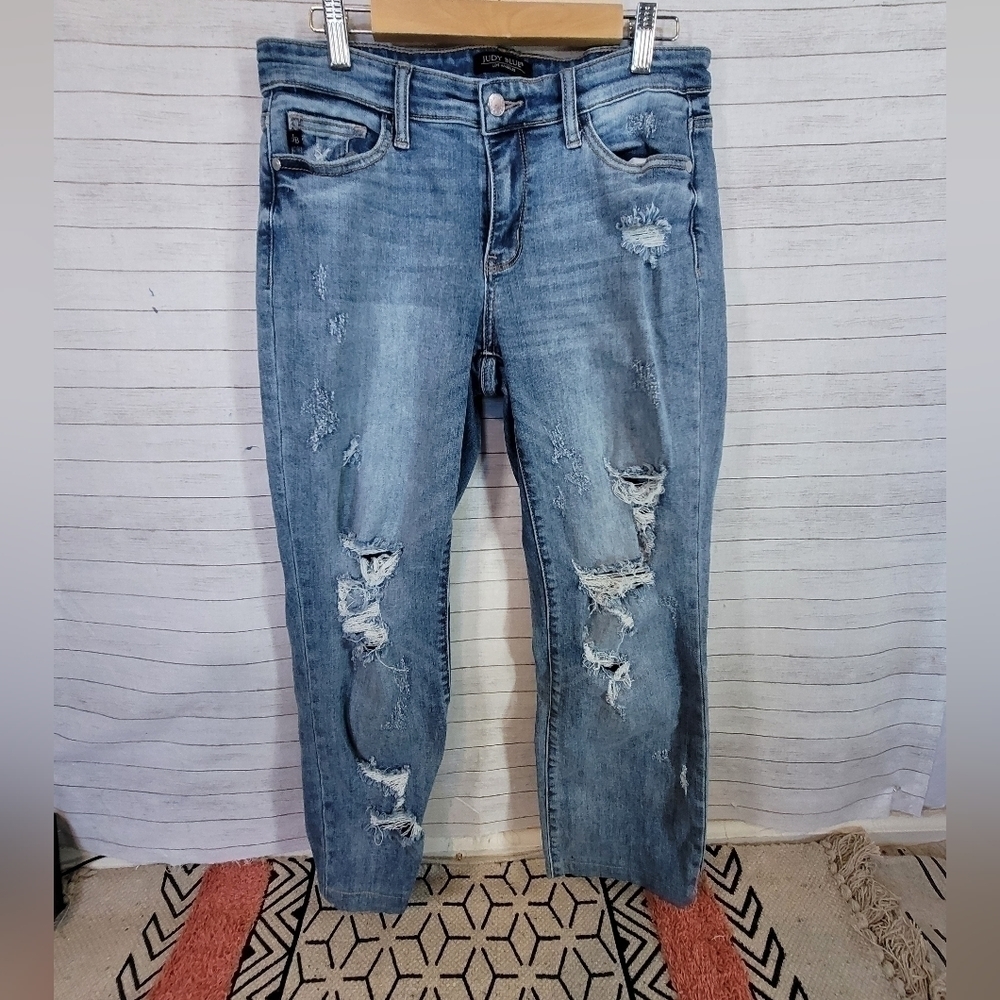 JUDY BLUE BOYFRIEND FIT DESTROYED JEANS, SZ 5/27